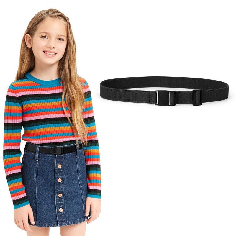 JASGOOD Kids Nickel Free Adjustable Elastic Belts for Pants Children Stretch Belts for Boys and Girls(Suit for waist size below 26Inch,02-Black) - Image 1